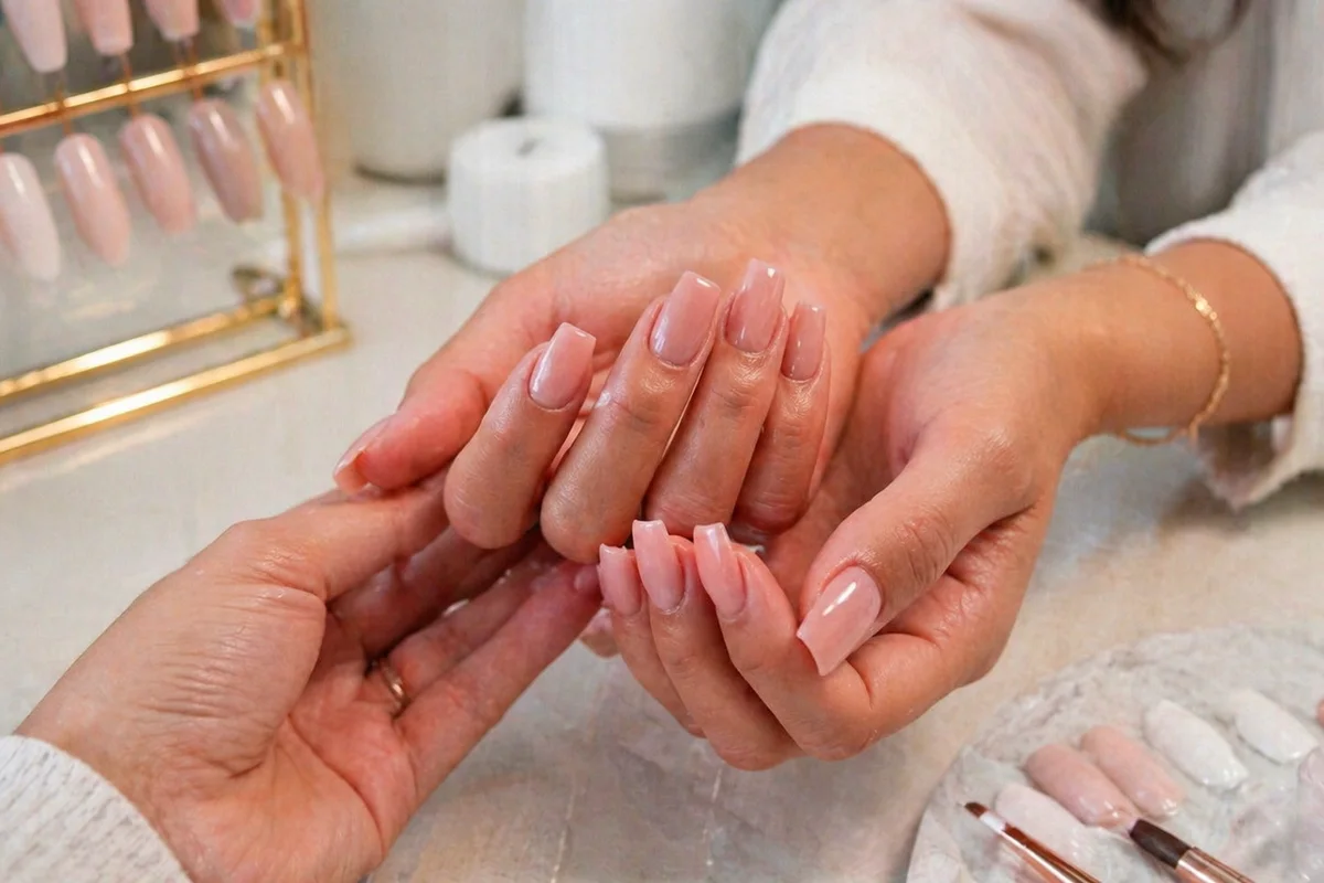 uñas geométricas con tonos tendencia y acabado brillante