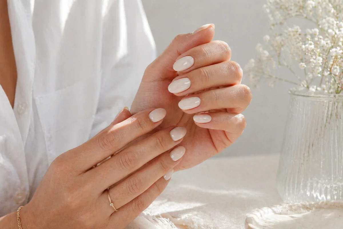 detalle de uñas con glitter en uñas cuidadas