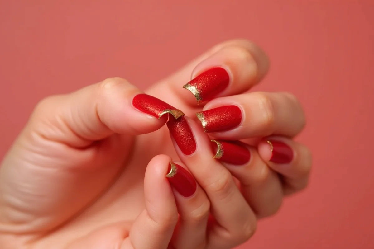 detalle de uñas navideñas en uñas cuidadas