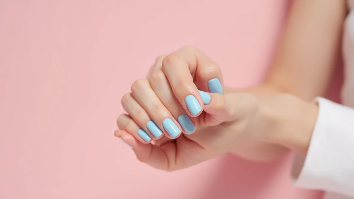 uñas azules con manicura elegante en luz natural