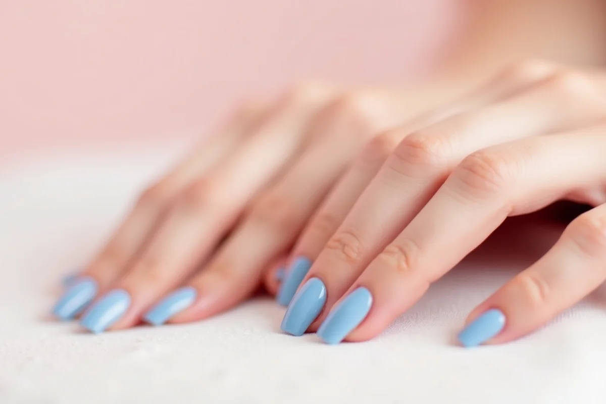 uñas azules con tonos y acabado tendencia