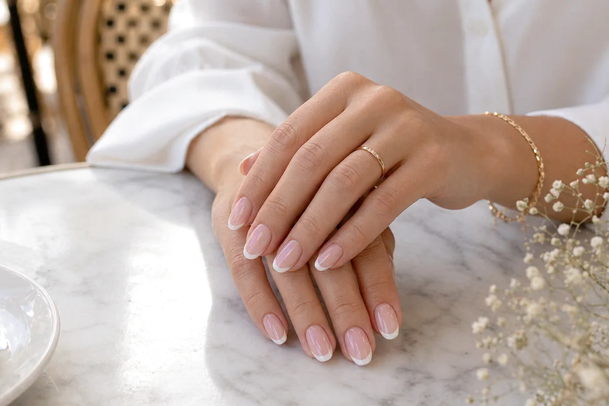 detalle de uñas blancas en uñas cuidadas