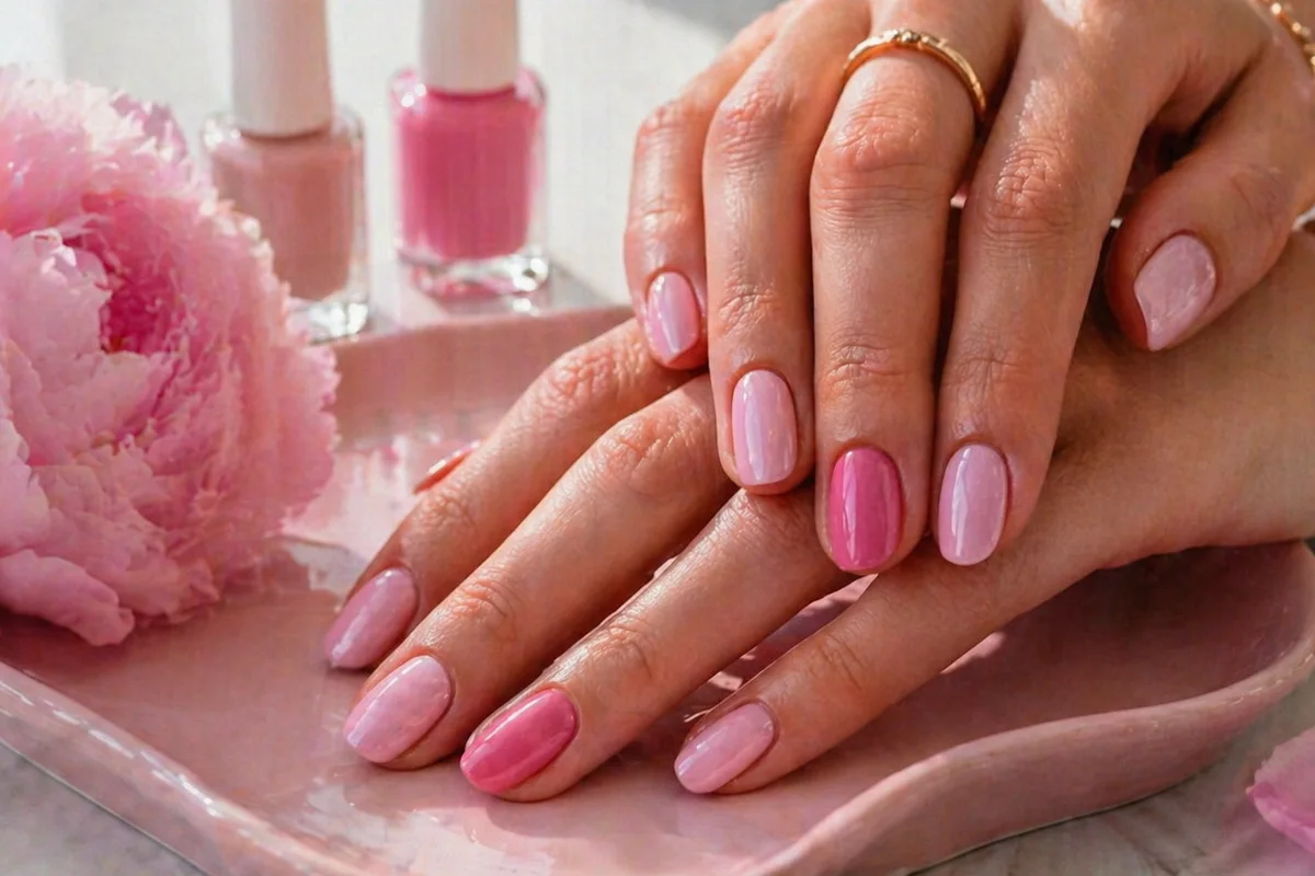 uñas cortas con tonos tendencia y acabado brillante