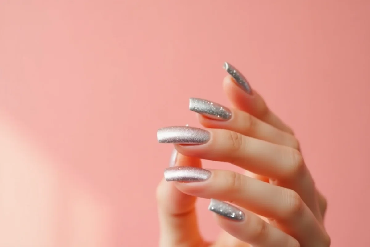 detalle de uñas cromadas en uñas cuidadas