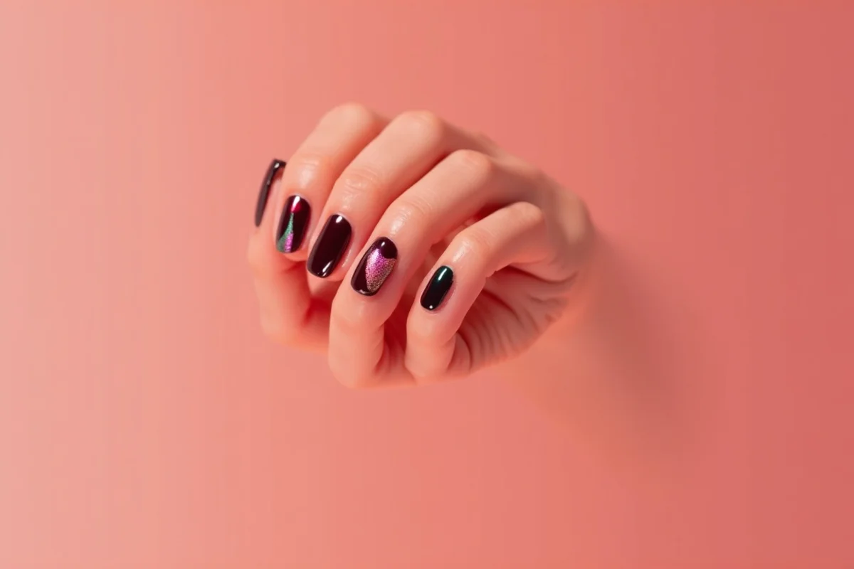 detalle de uñas ojo de gato en uñas cuidadas