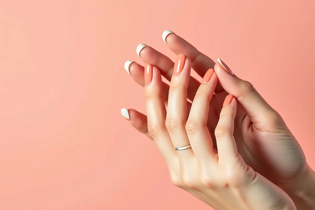 manos con una manicura de uñas sencillas de verano en luz natural