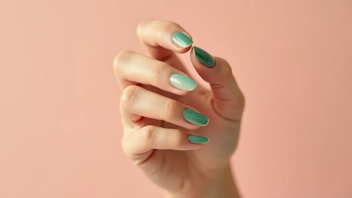uñas verdes con manicura elegante en luz natural